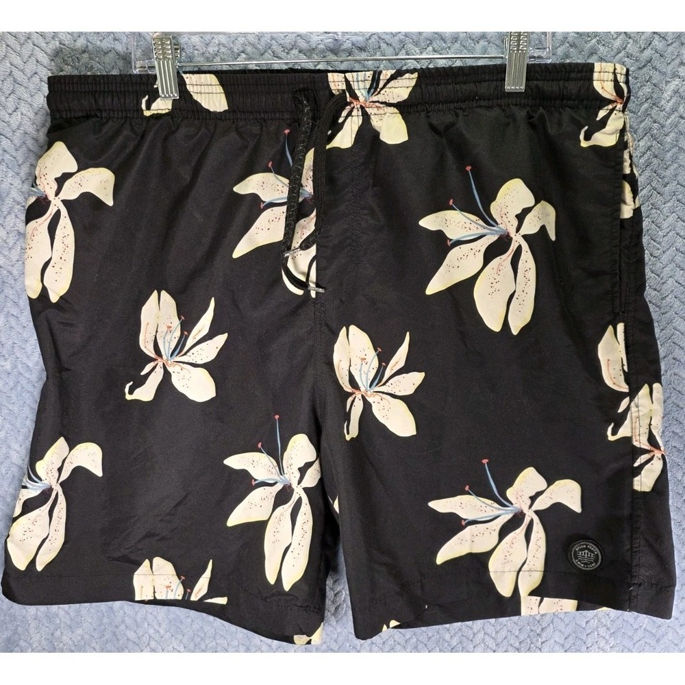 Brooklyn Cloth Kent Ave Volley Swim Trunks Board Shorts Size XL Black Floral‎